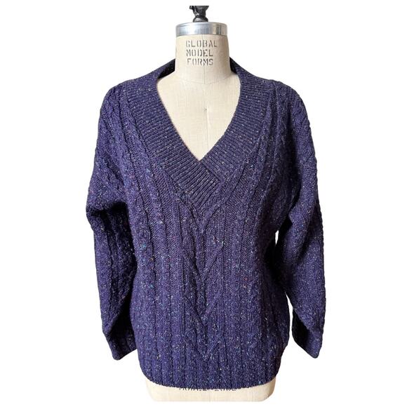 Clifford & Wills Purple V-Neck Oversized Cable Knit Sweater Size Small - Picture 1 of 5